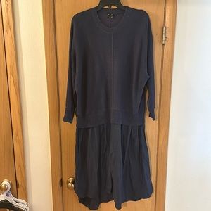 Steven Alan Women’s Linen Cotton Mixed Layered Look Midi Dress Blue Size Medium